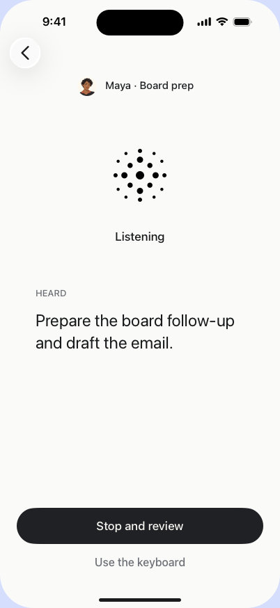 Plereme Voice on iPhone showing editable heard text before it is sent